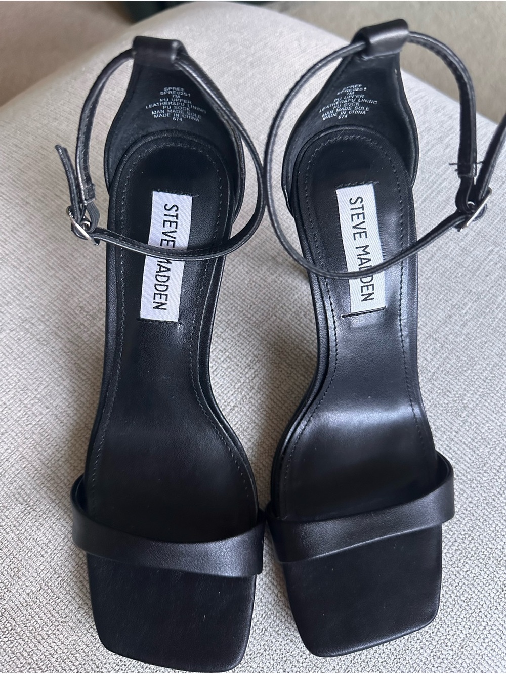 Steve Madden Black Strappy Square-Toe Heels